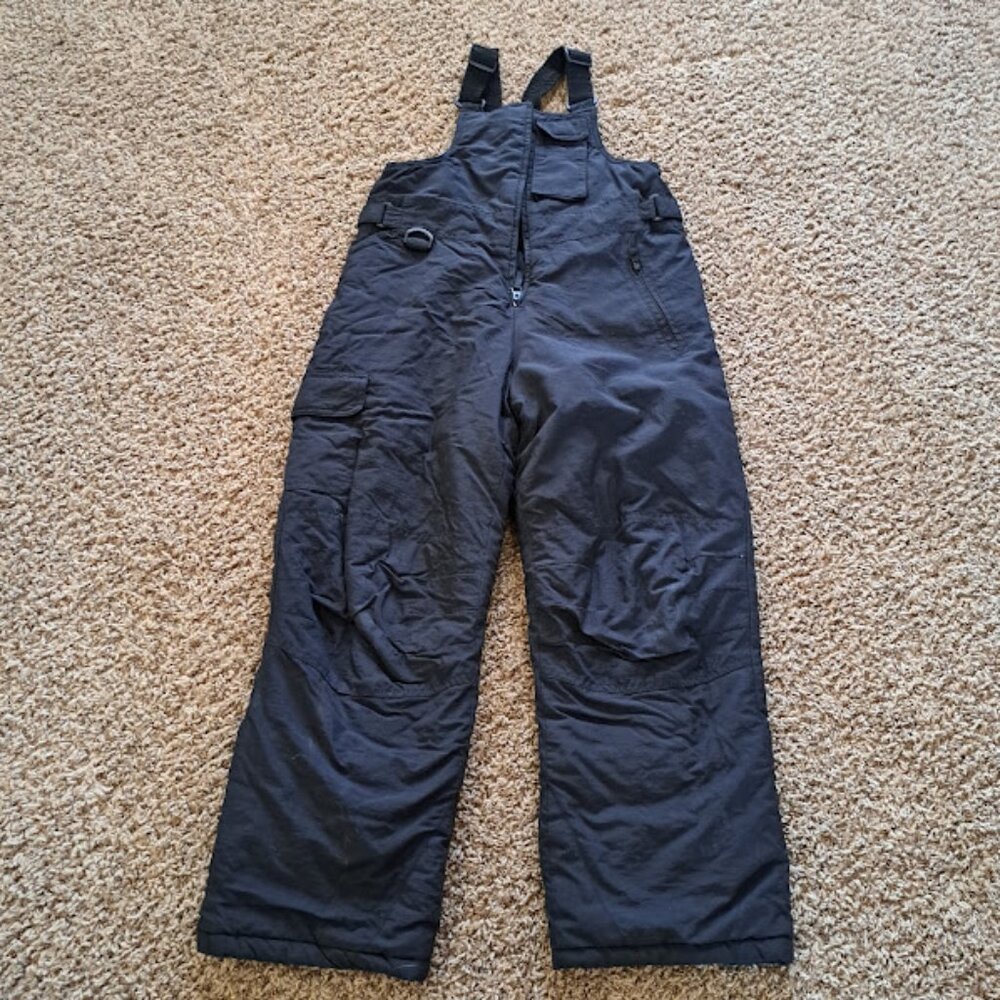 GLACIER'S EDGE BOYS SMALL‎ SIZE 8 SNOWBIBS BLACK WITH ZIP FRONT
